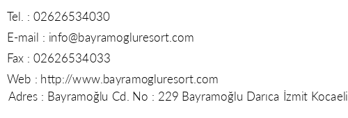 Bayramolu Resort Hotel telefon numaralar, faks, e-mail, posta adresi ve iletiim bilgileri
